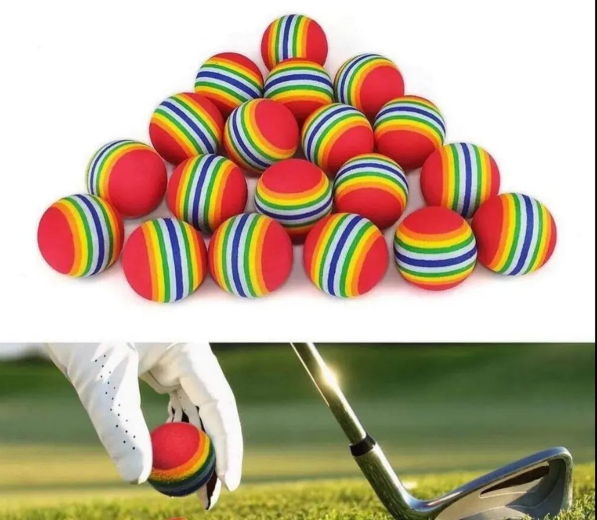 12 x Practice Golf Balls  Rainbow Colour EVA Foam - Image 1