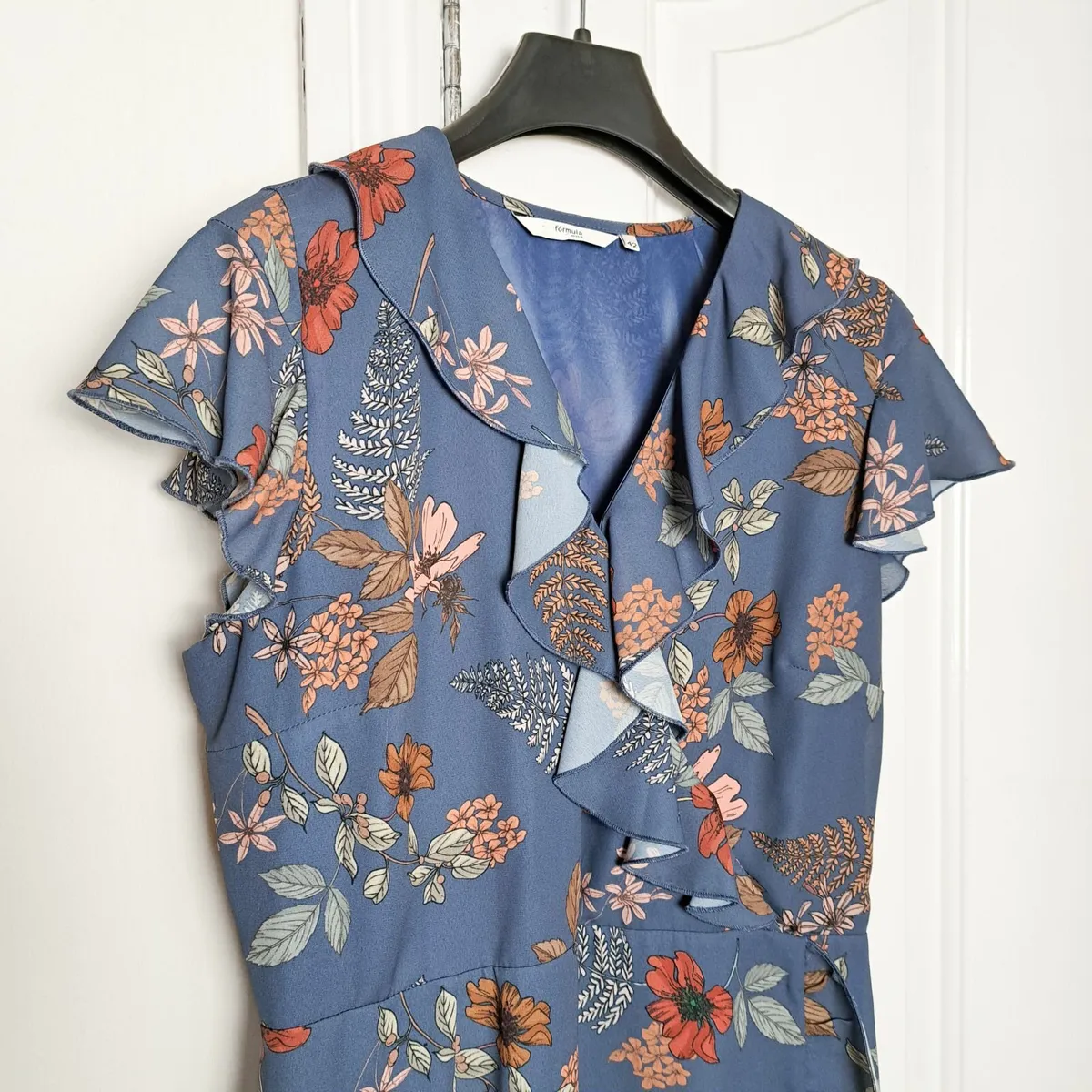 Formula Joven Blue Floral Mini Dress Ruffle 14UK - Image 2