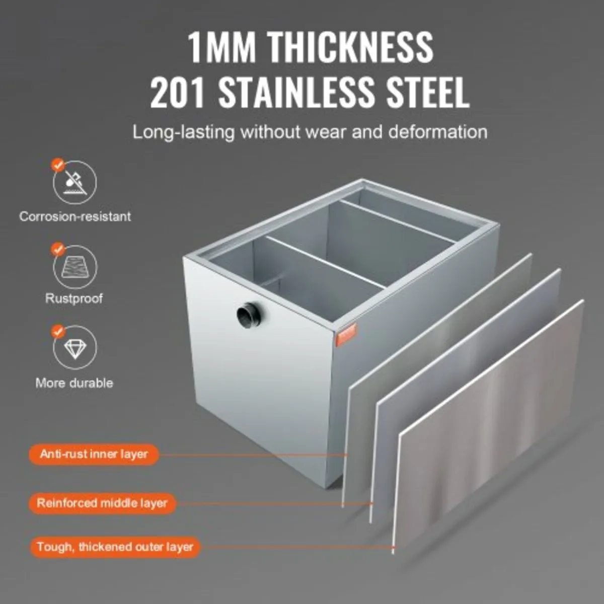 Commercial Grease Trap, 40 LBS Grease Interceptor, - Image 3