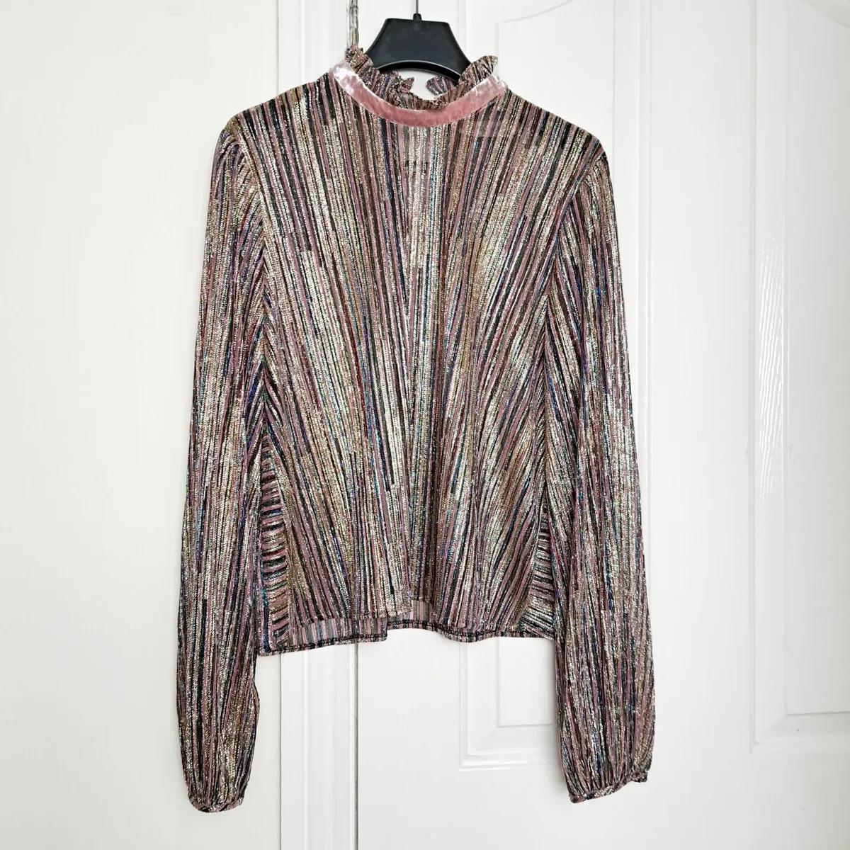 Traffic People Pink Metallic Sheer Blouse Size L - Image 1