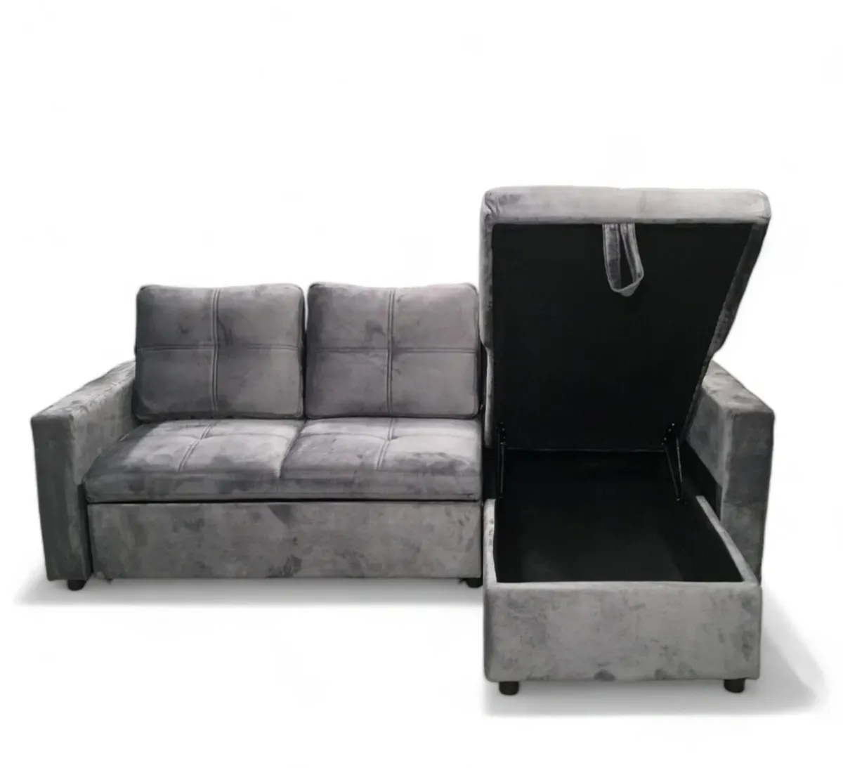 Dark Grey Velvet Sofa Bed Corner with Storage - Image 2