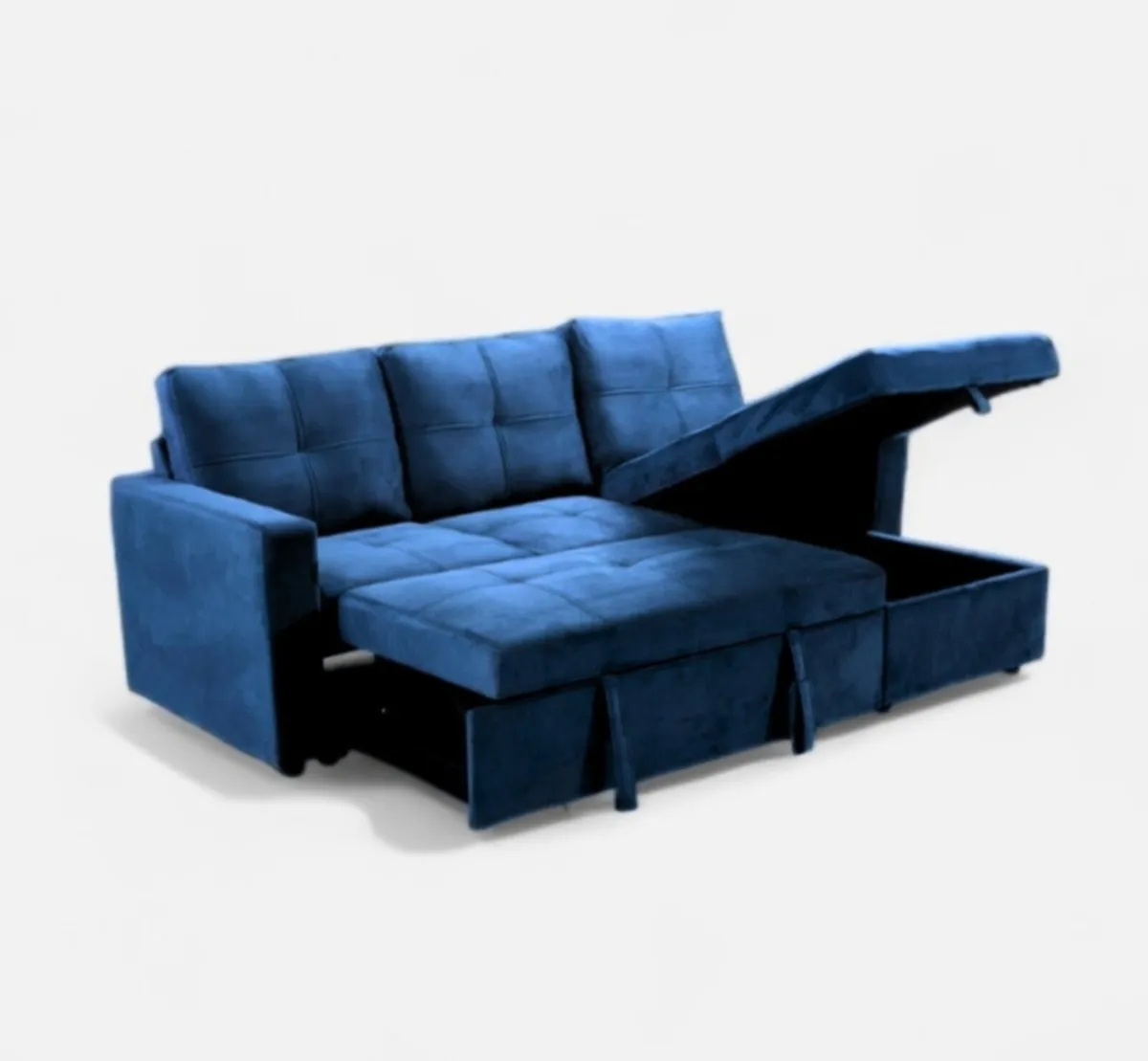 Blue Corner Sofa Bed 215cm Velvet with Storage - Image 4