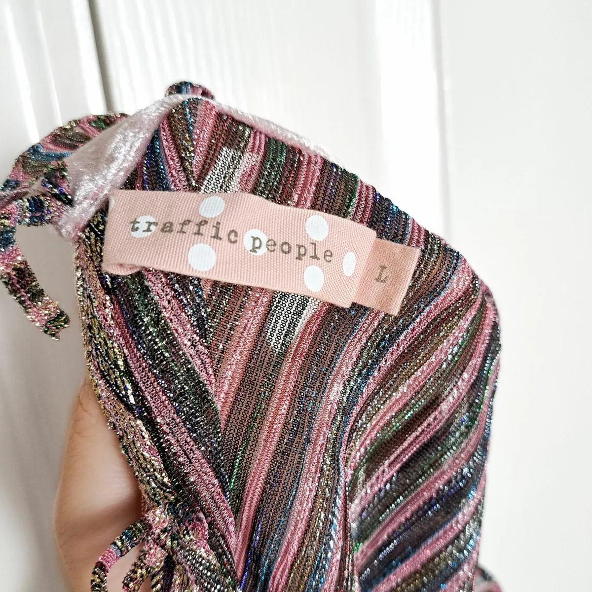 Traffic People Pink Metallic Sheer Blouse Size L - Image 2