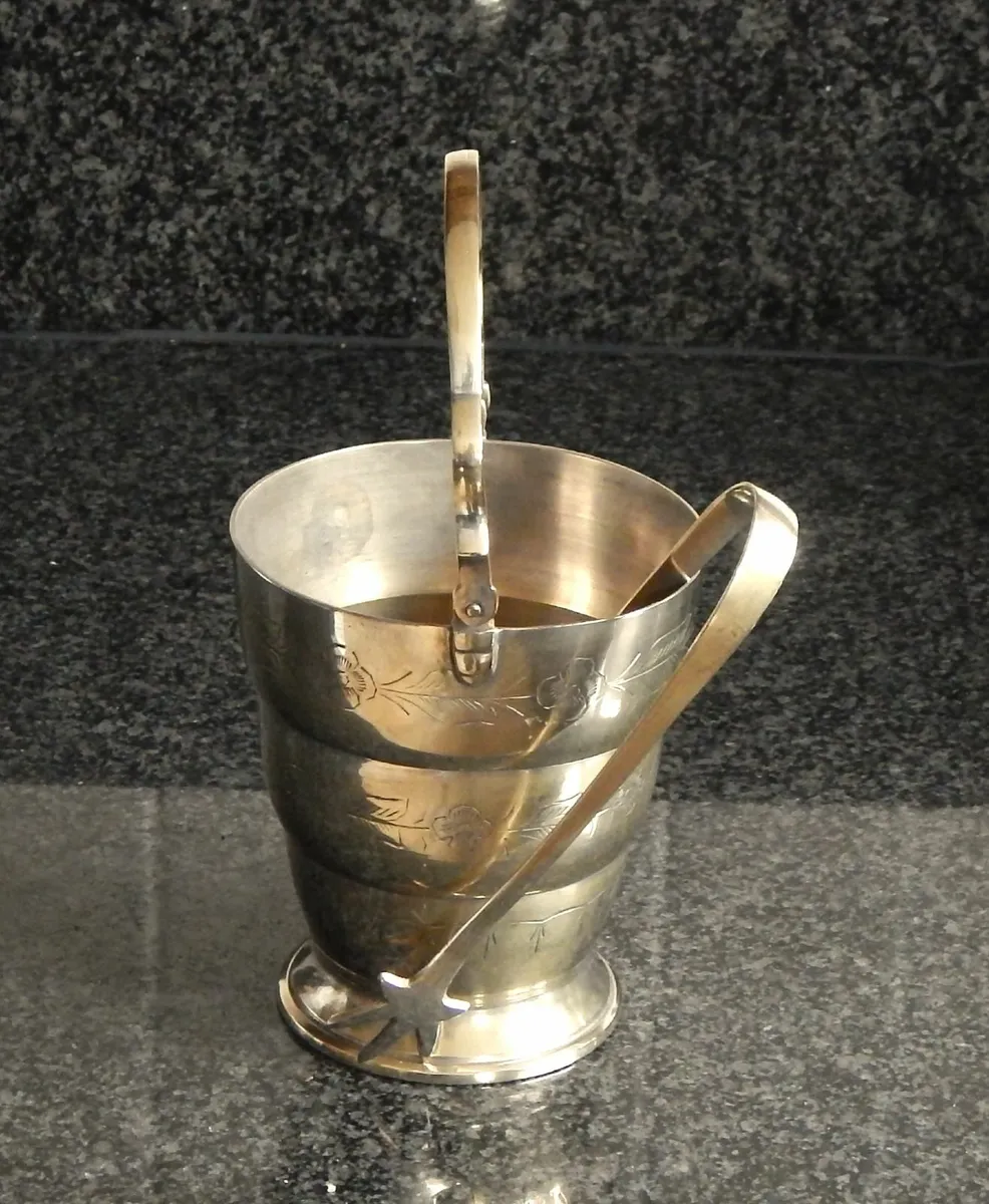 Silver Plated Ice Bucket with Tongs - Image 2
