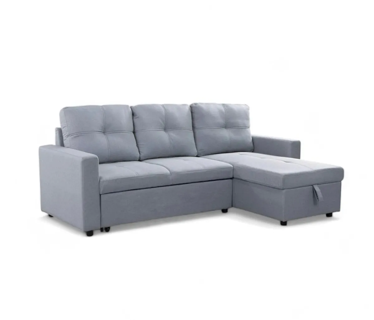 Light Grey Sofa Bed Velvet 215cm Corner Couch - Image 1