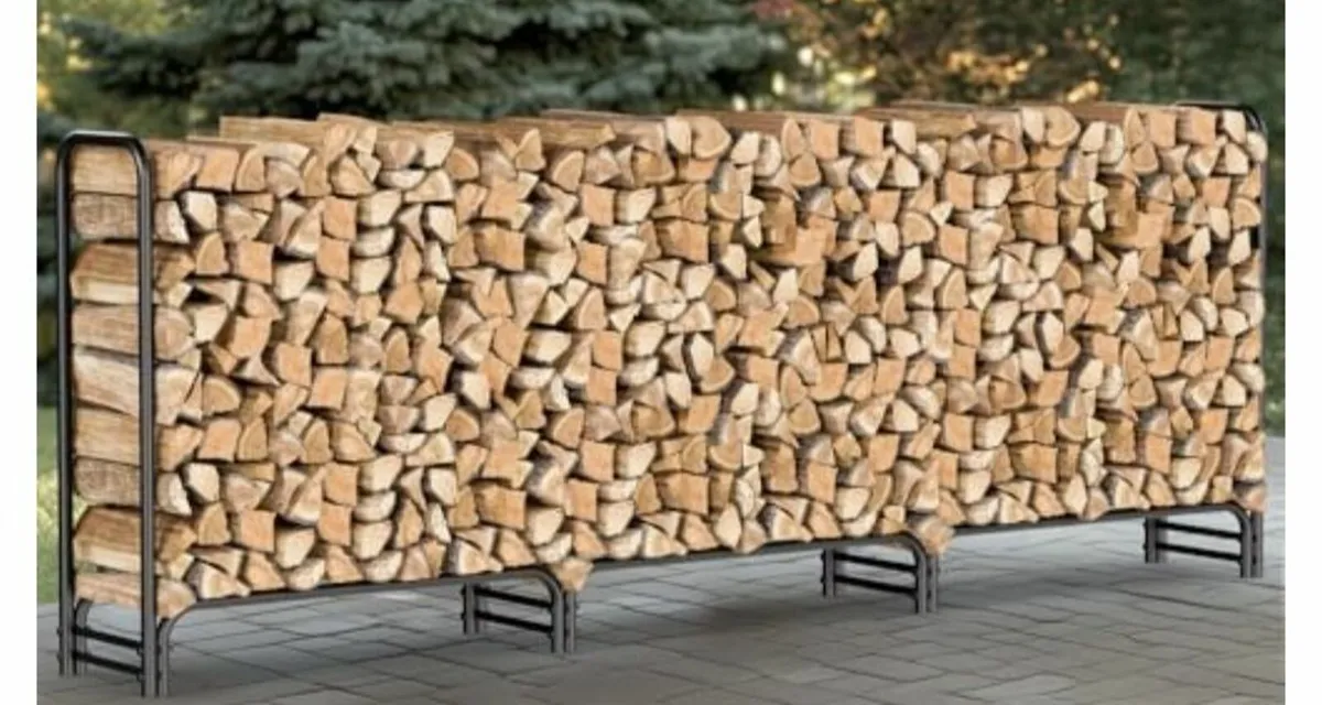 Firewood Log Rack with Waterproof Cover, Metal Log - Image 1