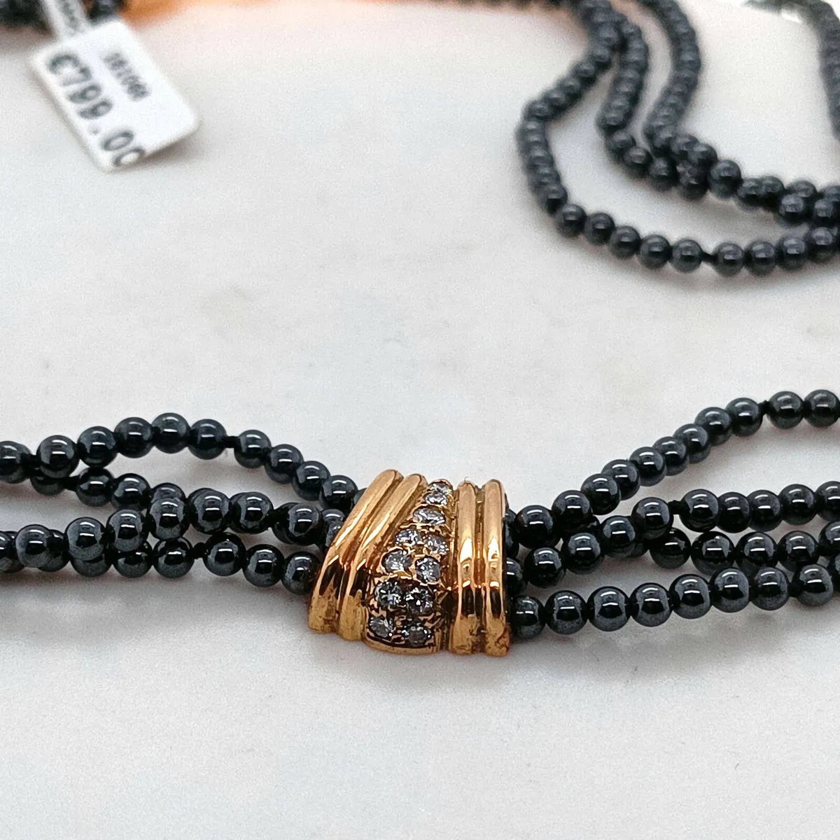 18k Gold, Diamond & Hematite Necklace - Image 2