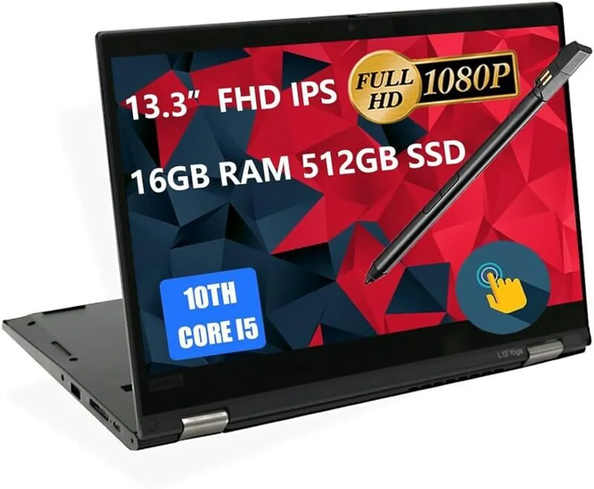 Lenovo ThinkPad L13 Yoga Laptop 2 in 1 i5-10310U (10th Gen) 16GB RAM, 512GB SSD Windows 11 Pro Convertible TOUCHSCREEN with Pen - Image 1
