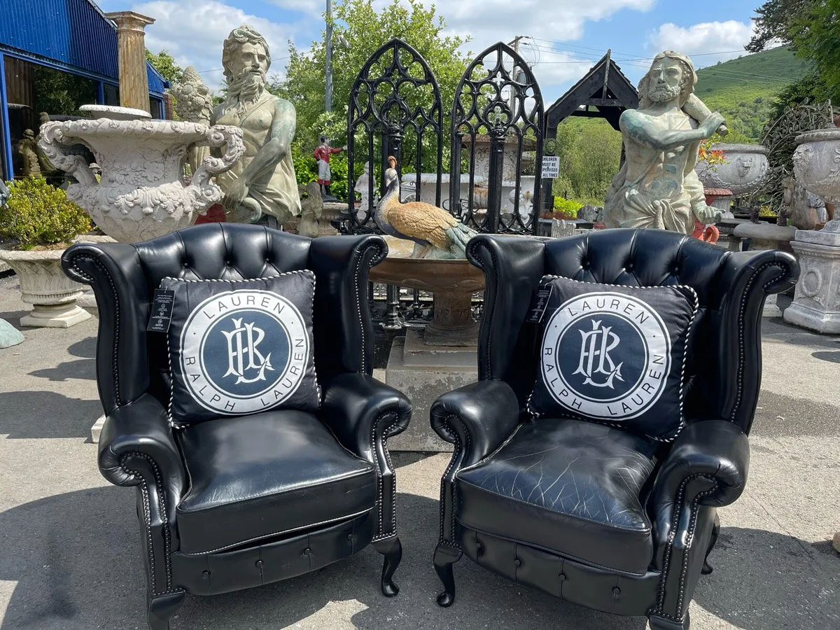 Marching pair black chesterfield chairs - Image 4