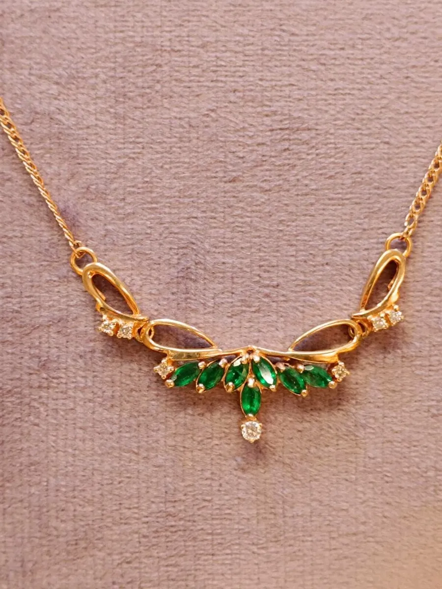 Vintage 14 K Rose Gold Emerald & Diamond Necklace - Image 1