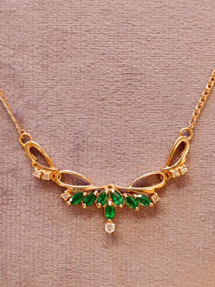 Vintage 14 K Rose Gold Emerald & Diamond Necklace - Image 2
