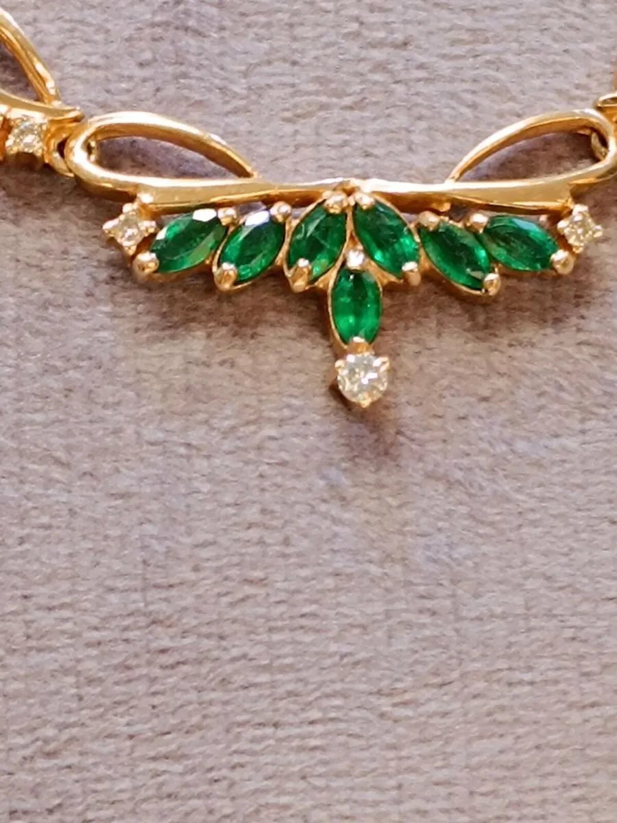 Vintage 14 K Rose Gold Emerald & Diamond Necklace - Image 3