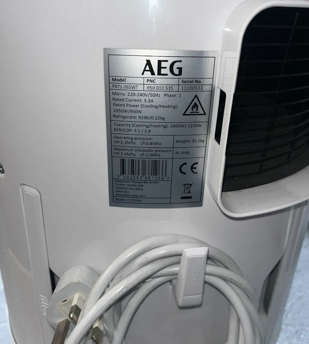 AEG 9000 BTU 2.6kW A+ Portable Air Conditioner - Image 1