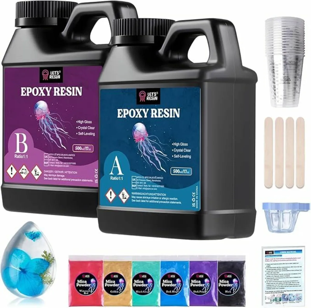 Casting Epoxy Resin Kit 1L DIY Art Wood Jewellery - Image 1