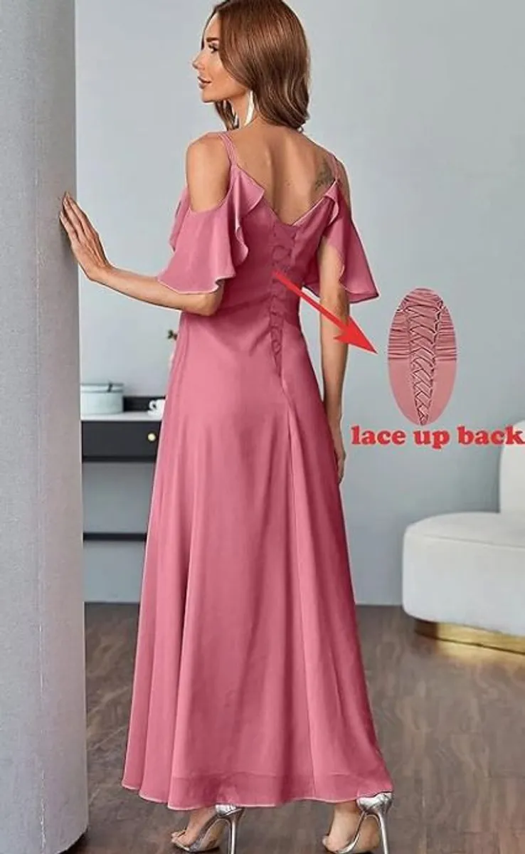 Bridesmaid Dress - Red, Off-Shoulder, Chiffon - Image 2
