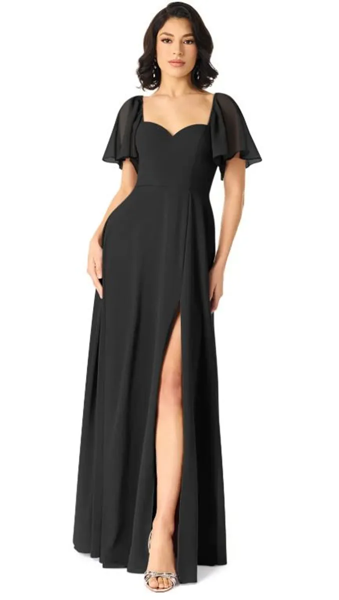 Bridesmaid Dress - Black, Chiffon - Image 1