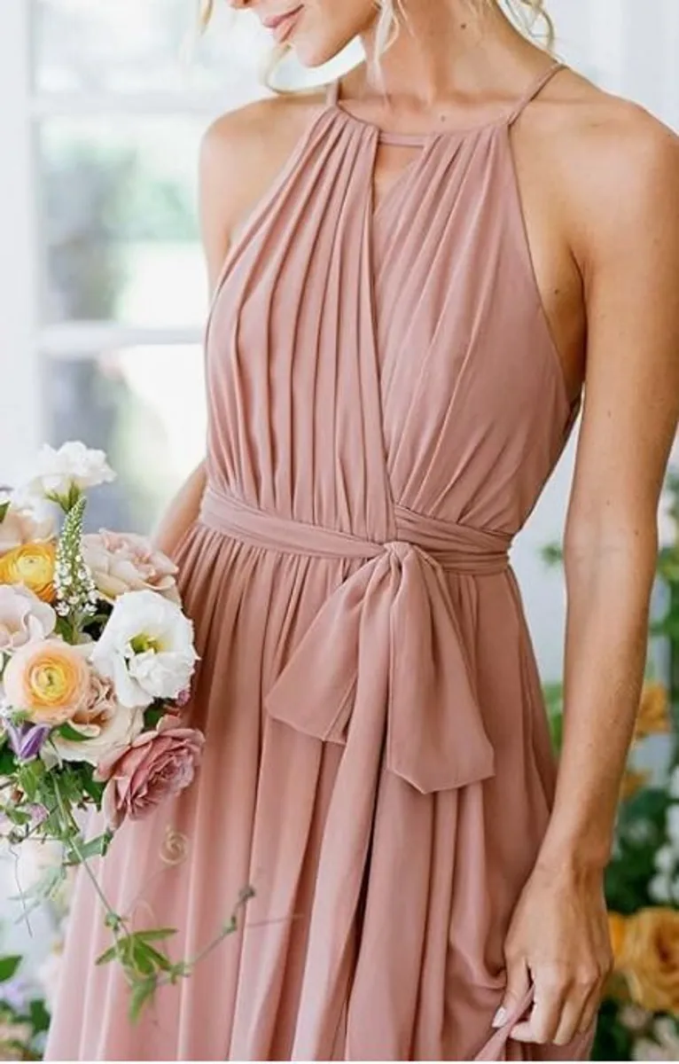 Bridesmaid dress - Red, Chiffon, Halter neck - Image 3