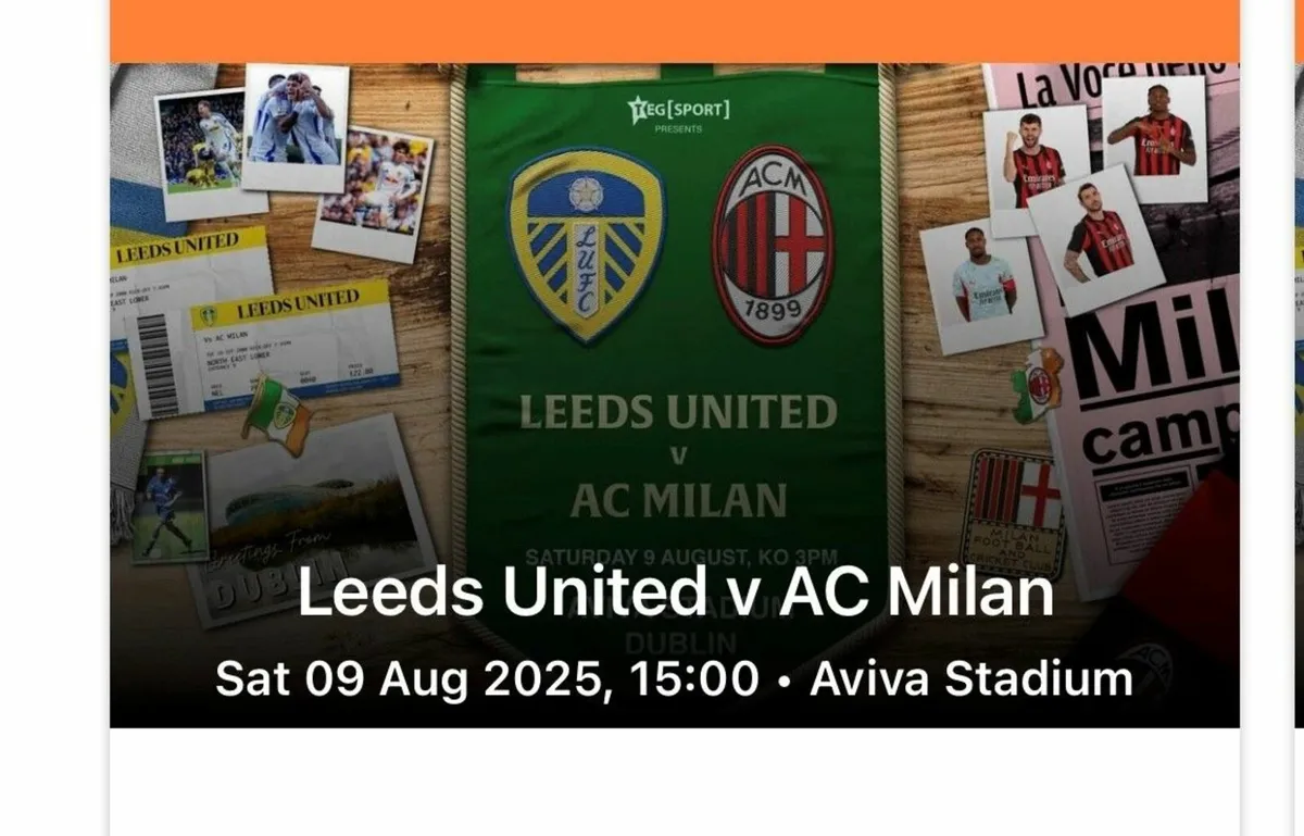 2 x  Premium Tickets for Leeds Utd V AC Milan