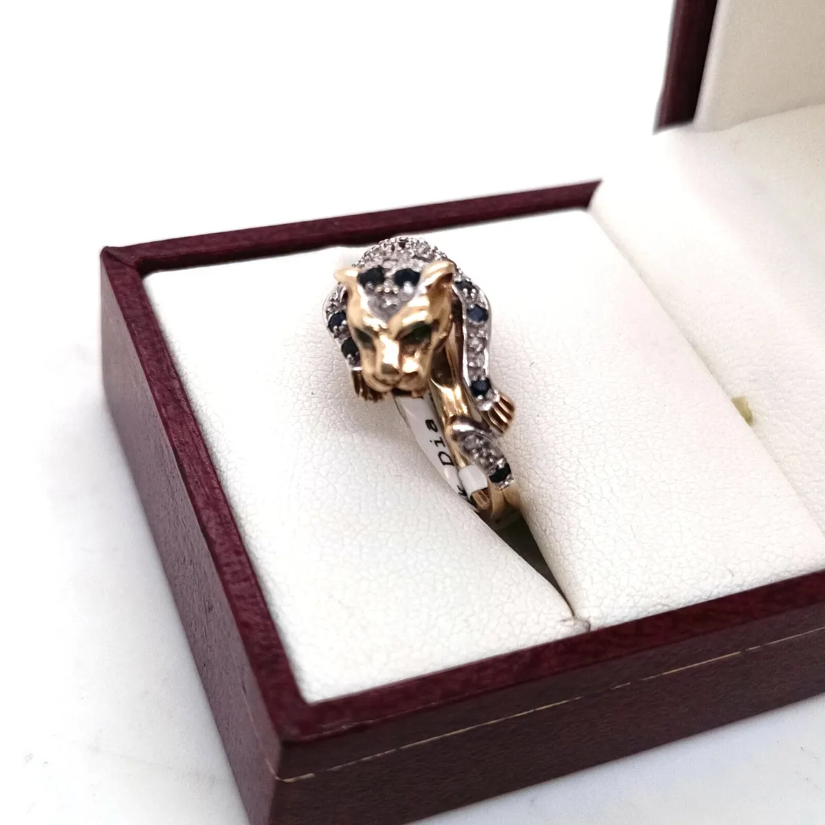 9k Gold, Diamond, Sapphire & Emerald Leopard Ring - Image 2