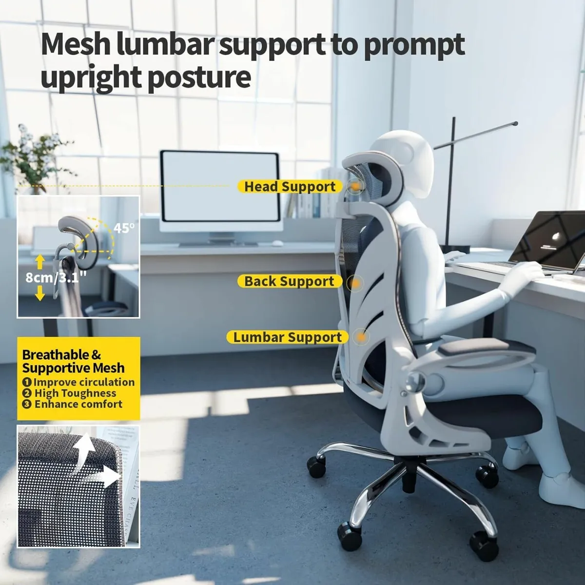 Ergonomic Office Chair Computer Desk Chair White - Image 4