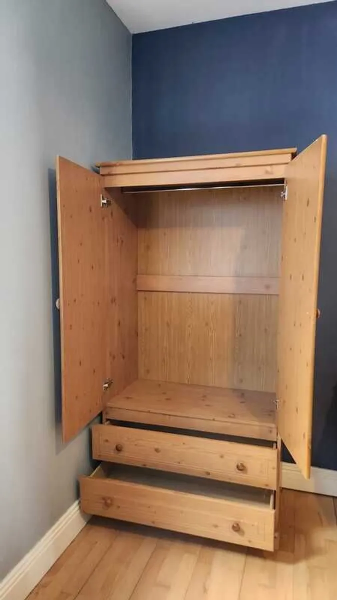 Pine 2-Door Wardrobe with 2 drawers - Image 1