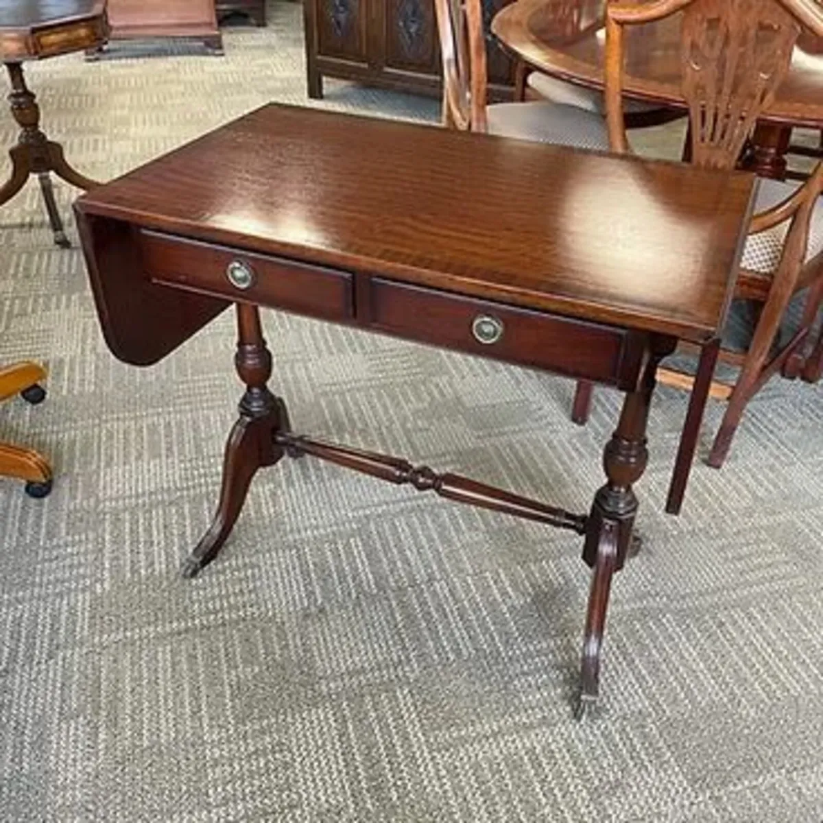 Beautiful mahogany drop leaf console writing table
