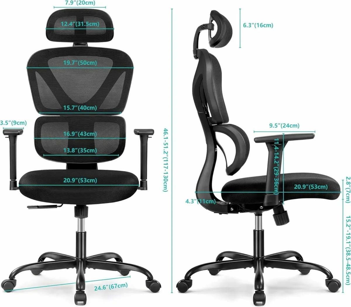 Office Chair Ergonomic Desk Chair Black 3D Armrest - Image 3