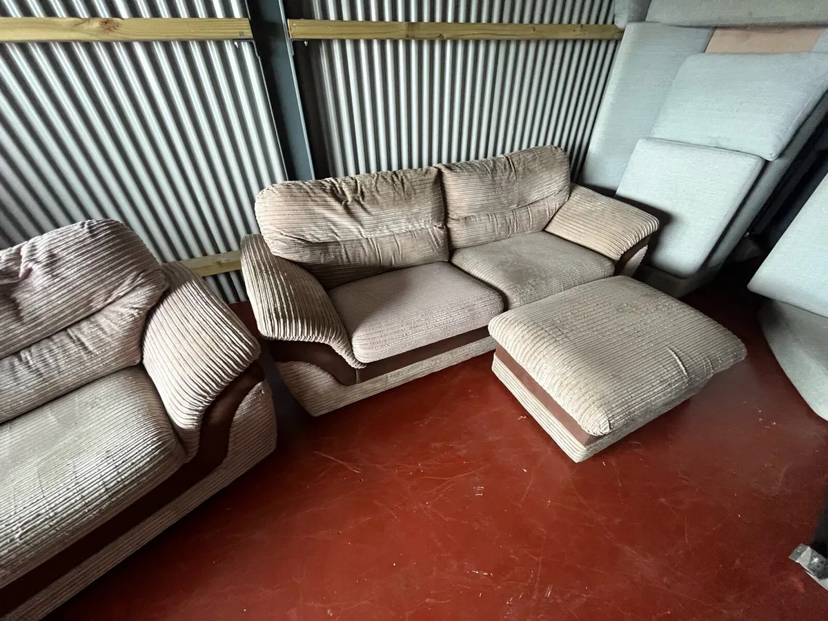 Beige sofa suite 2 large matching+footstool - Image 3