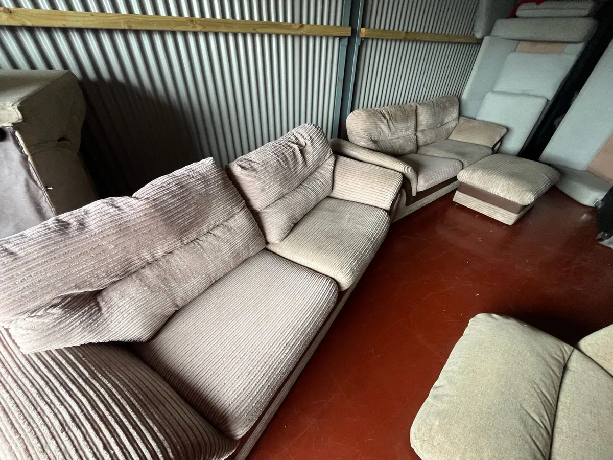 Beige sofa suite 2 large matching+footstool - Image 4