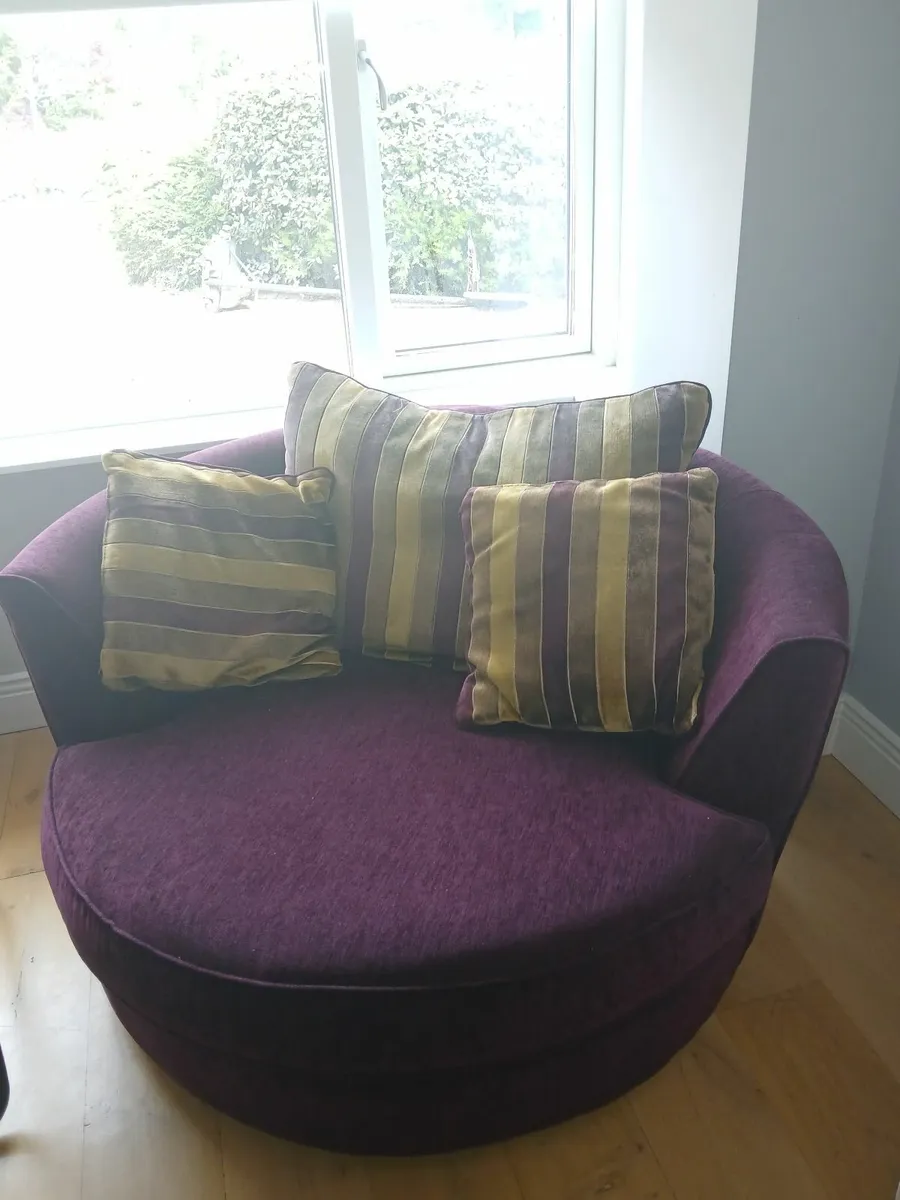 2 seater Sofa, large swivel chair and poof - Image 2