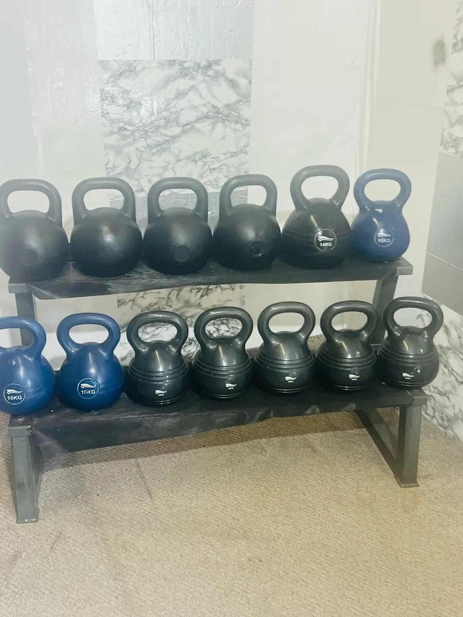 Collection of kettlebells with rack - Image 4