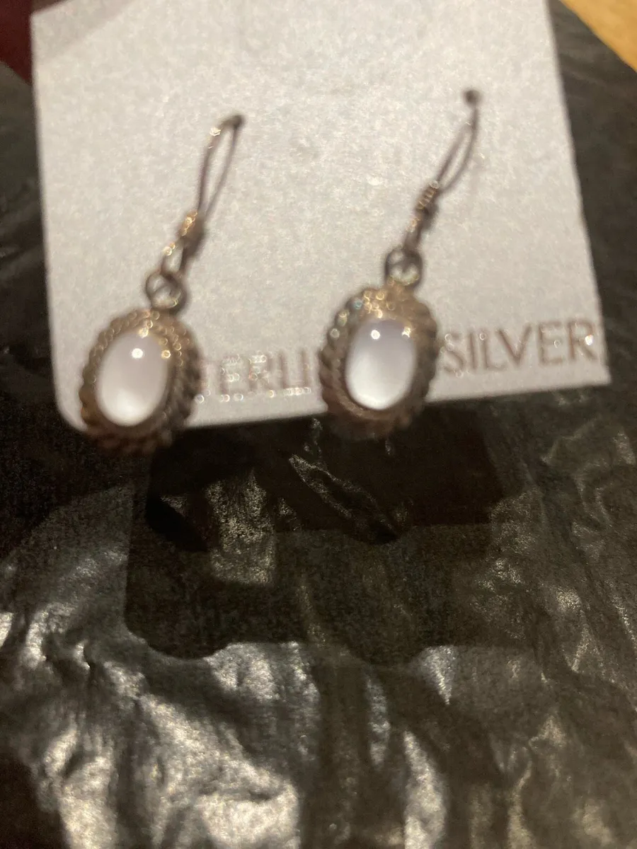 Sterling Silver drop hoop earrings - Image 1
