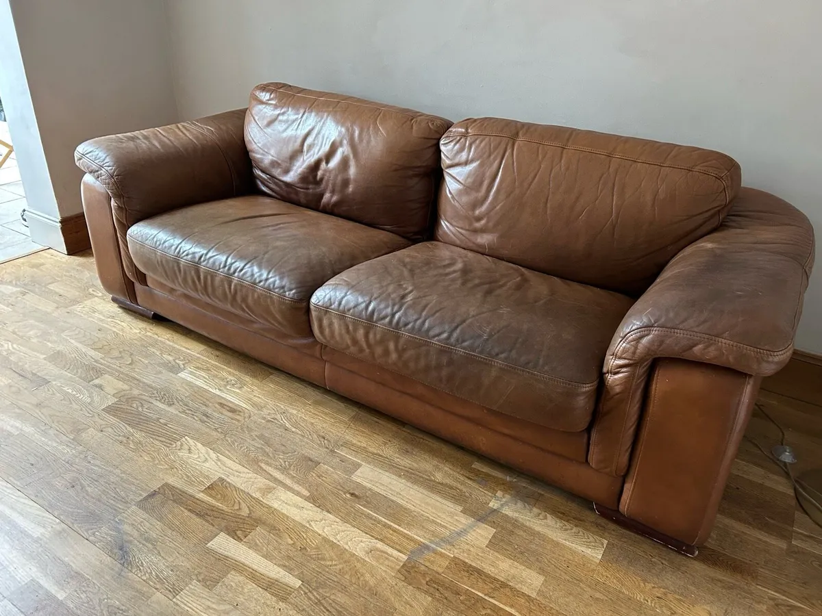 Genuine Brown Leather Sofa 3 & 2 Seater - Image 2
