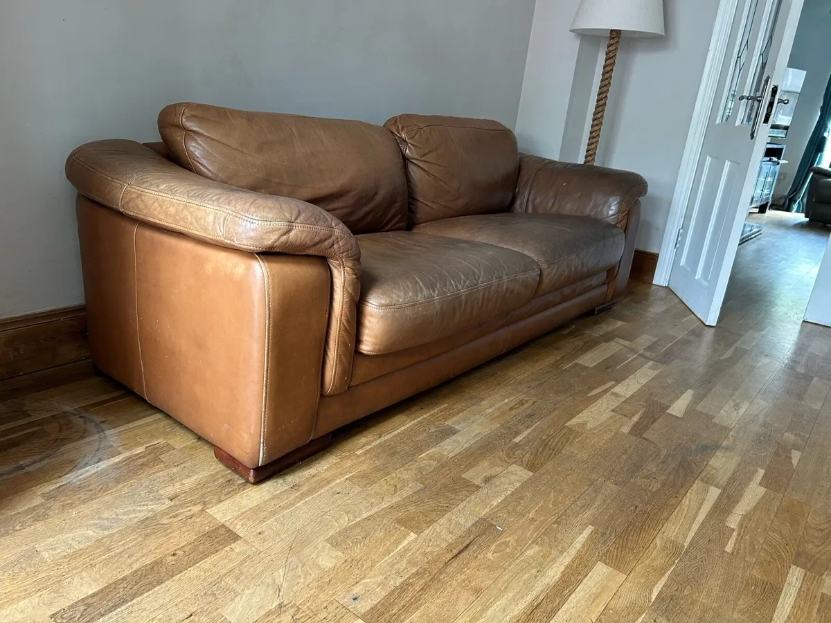 Genuine Brown Leather Sofa 3 & 2 Seater - Image 3