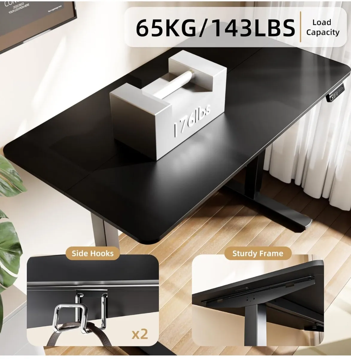 Electric Standing Desk 110x60cm black - Image 3