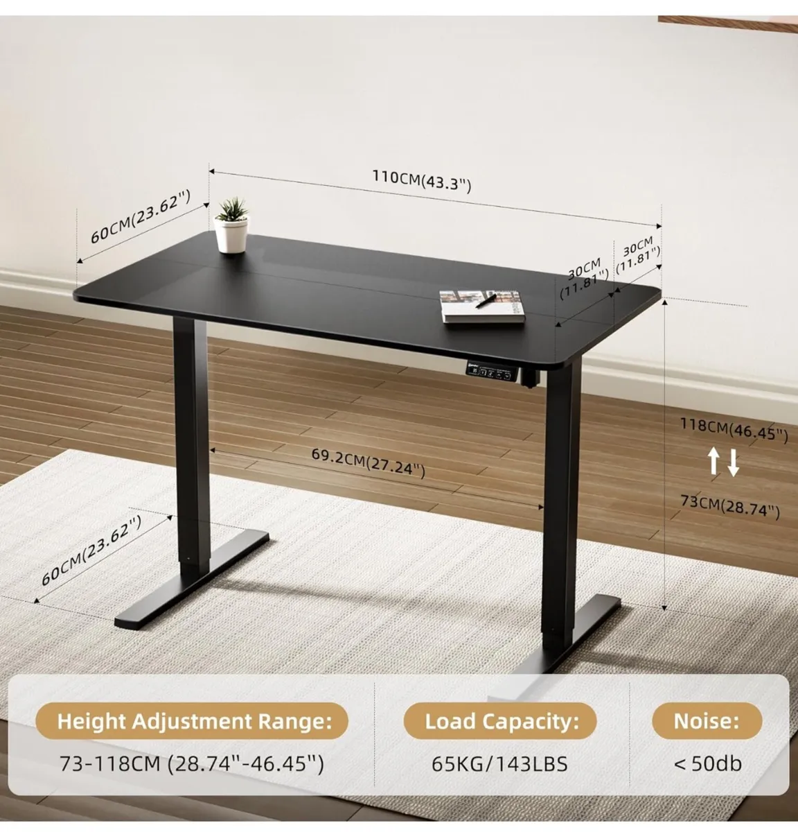 Electric Standing Desk 110x60cm black - Image 4