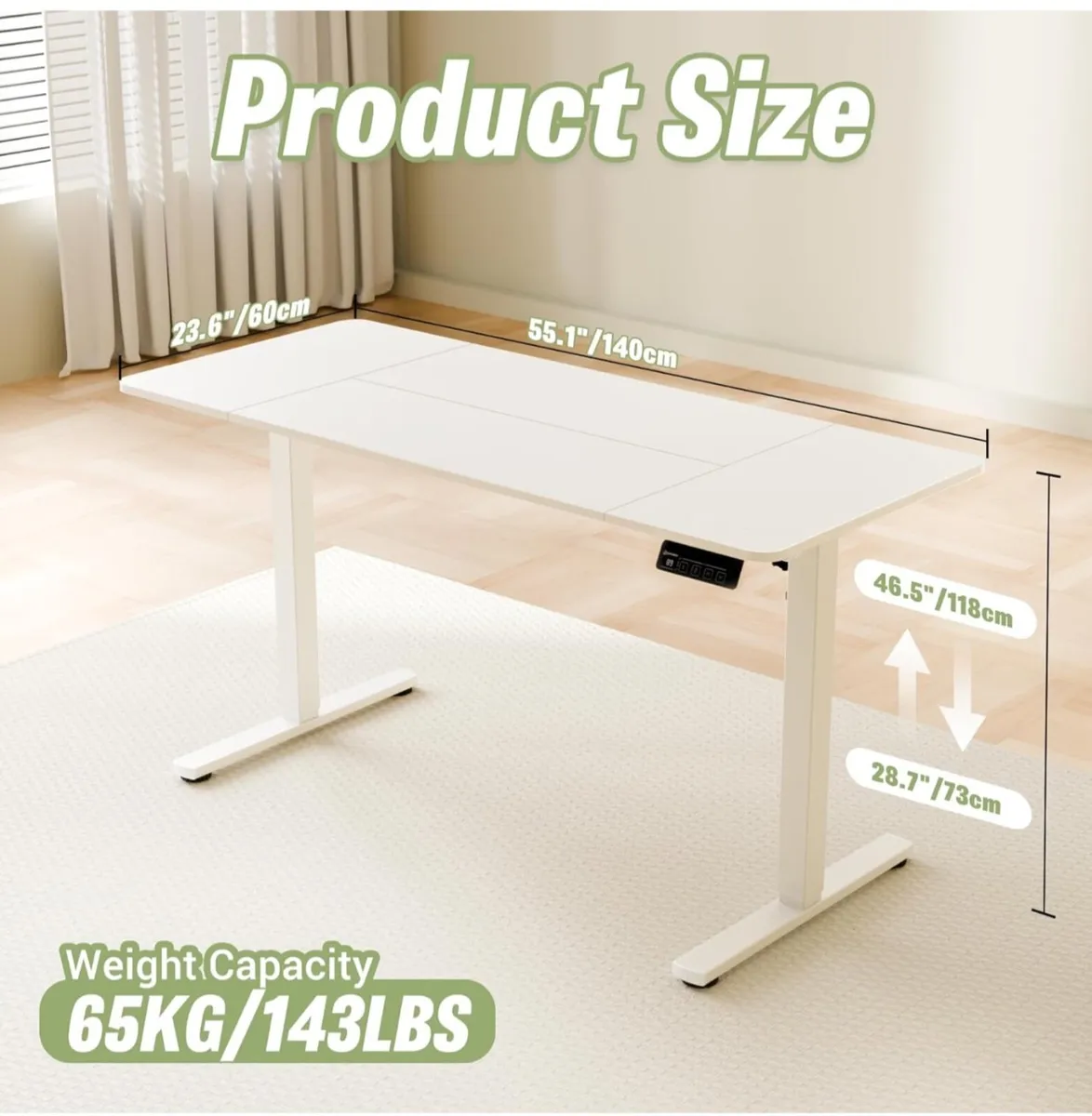 Electric Standing Desk 140x60cm white - Image 4