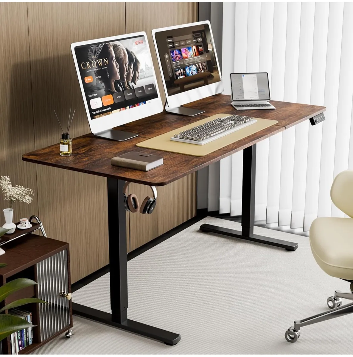 Electric Standing Desk 160x70cm brown - Image 1