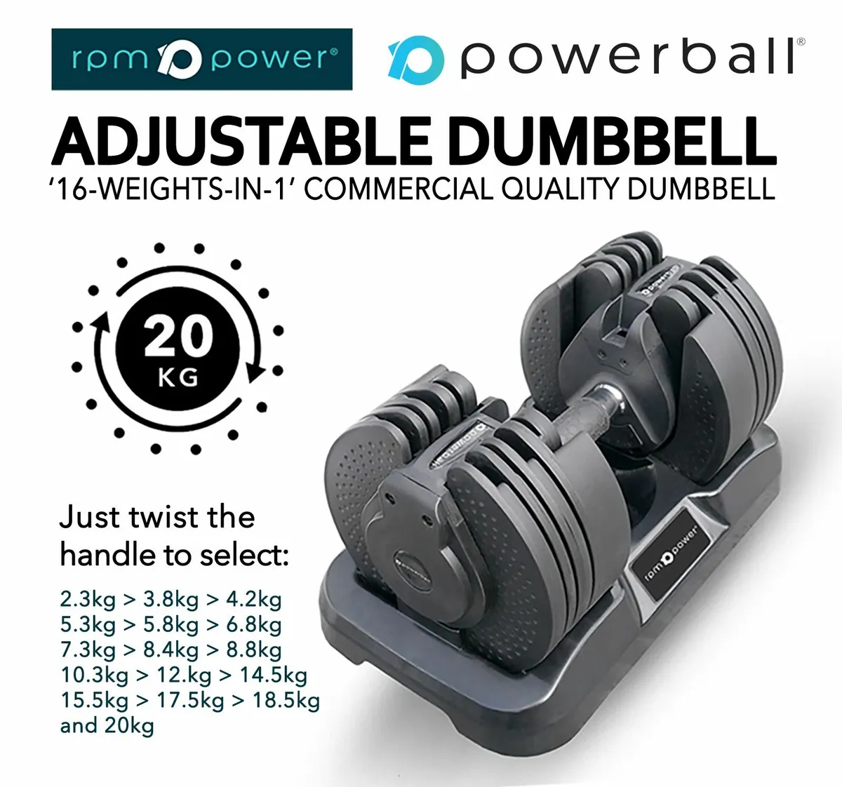 **NEW** 20kg Adjustable Dumbbell Set (2 Dumbbells) - Image 2