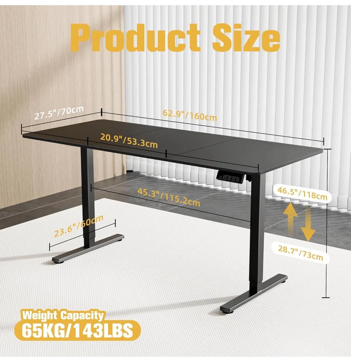Electric Standing Desk 160x70cm, Height Adjustable - Image 3