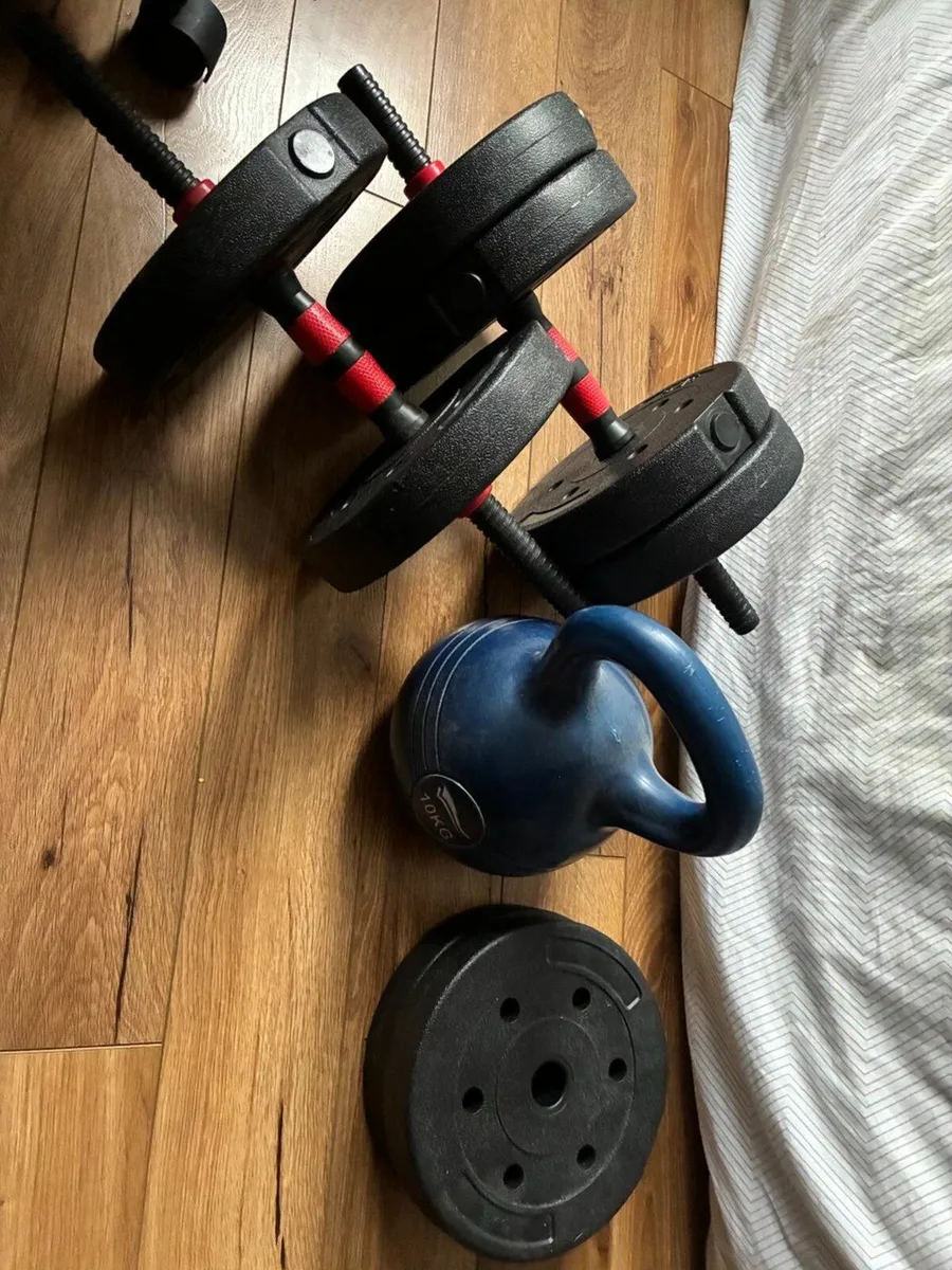 Adjustable Dumbbells Weight Set + bench + dumbbell - Image 1