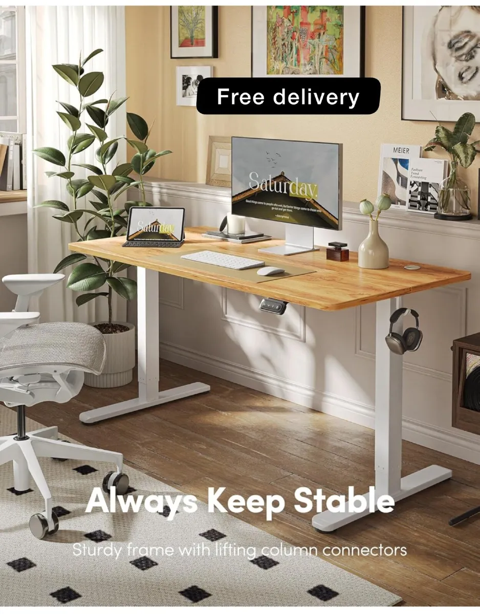 Electric Height Adjustable Standing Desk, 60x152cm - Image 1