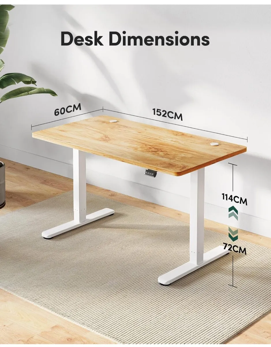 Electric Height Adjustable Standing Desk, 60x152cm - Image 1