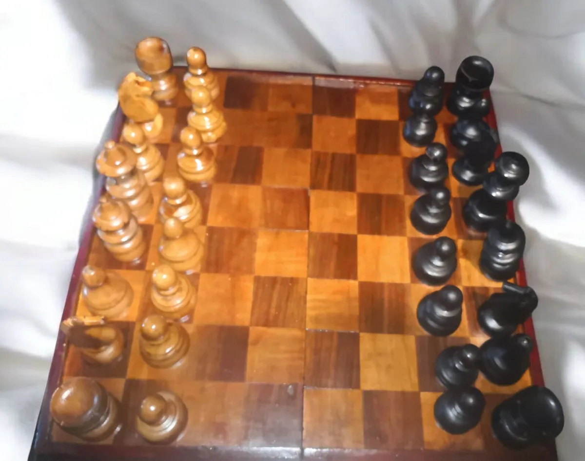 Antique large wooden chess set - Image 1