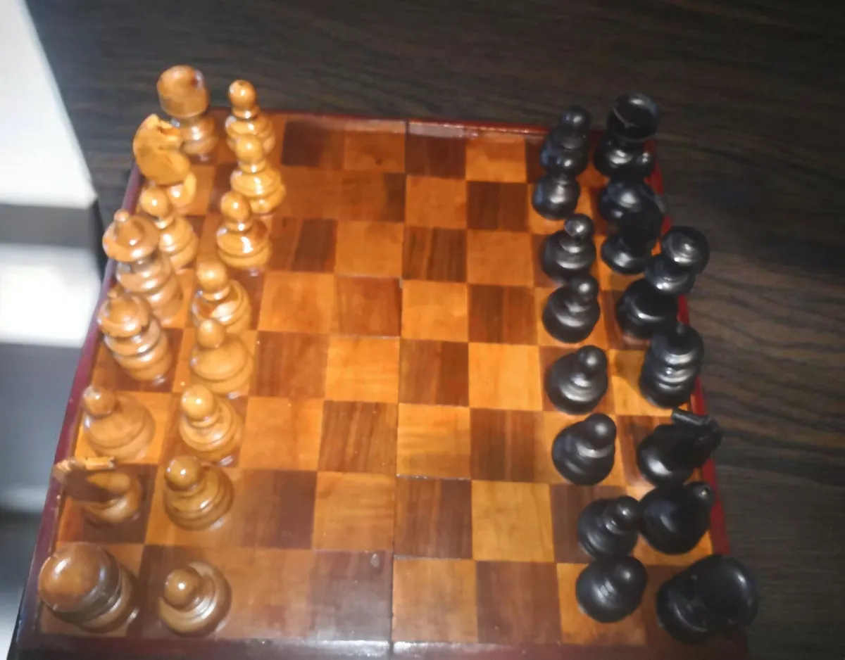 Antique large wooden chess set - Image 3