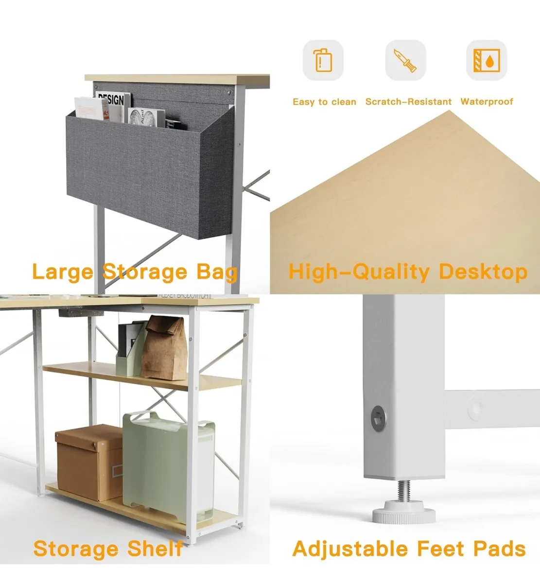 Small L Shaped Desk with Power Outlets  120x70cm - Image 4