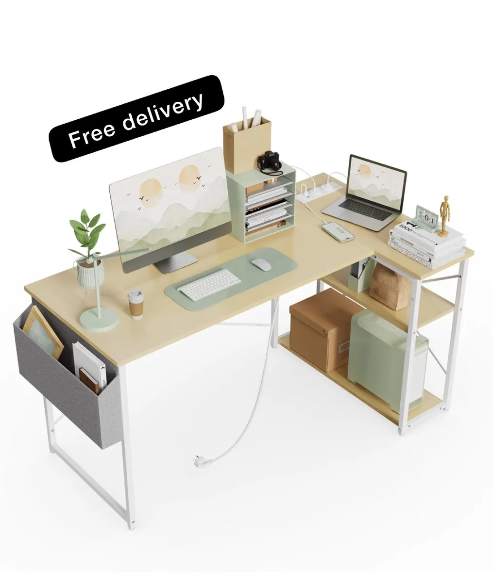 Small L Shaped Desk with Power Outlets  120x70cm - Image 1