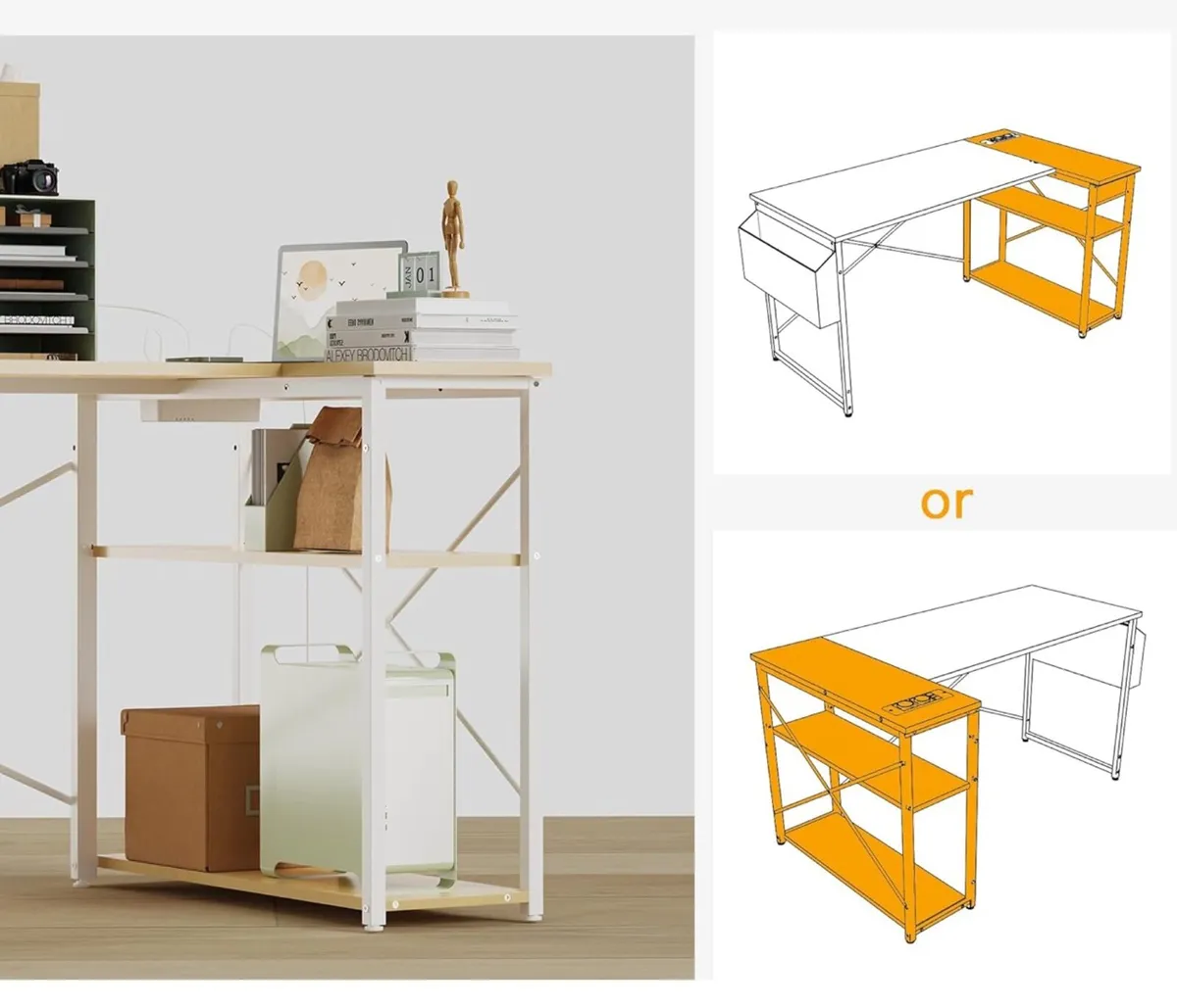 Small L Shaped Desk with Power Outlets  120x70cm - Image 2