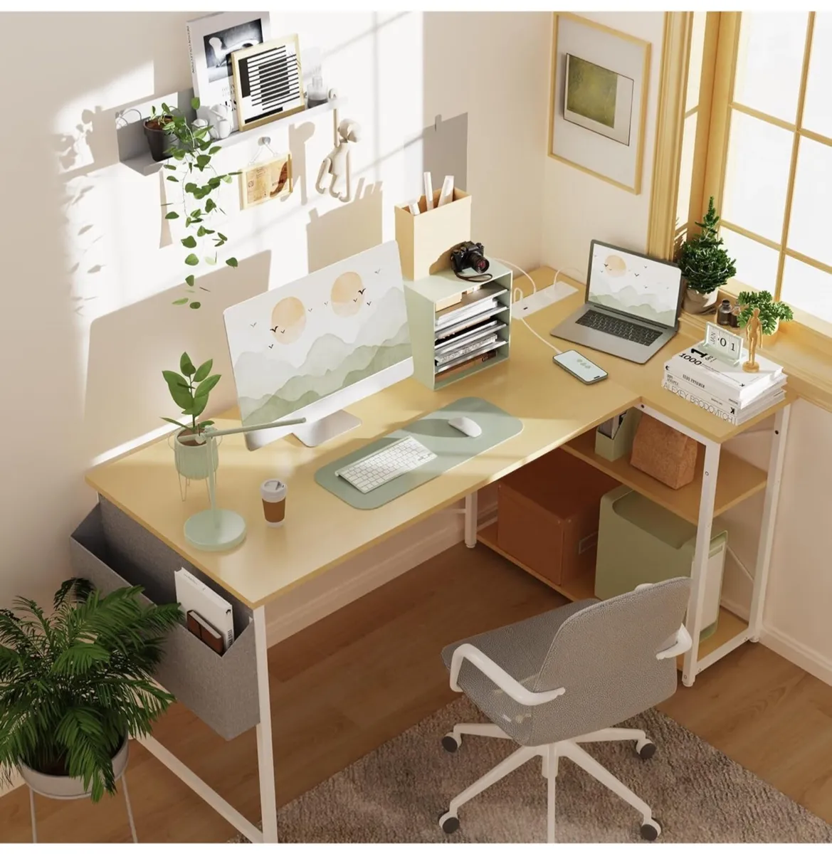 Small L Shaped Desk with Power Outlets  120x70cm - Image 1