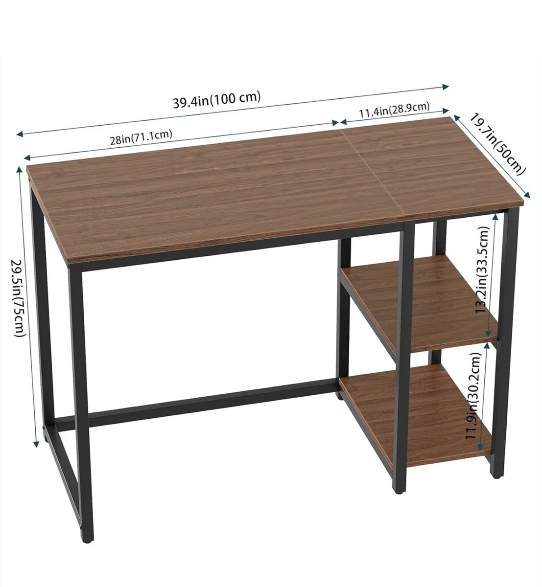 Small Computer Desk 100cm with 2Tier Shelves - Image 3